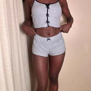 Womens 2 Piece Sleeveless Lace Trim Crop Tank Top and Ruffle Shorts